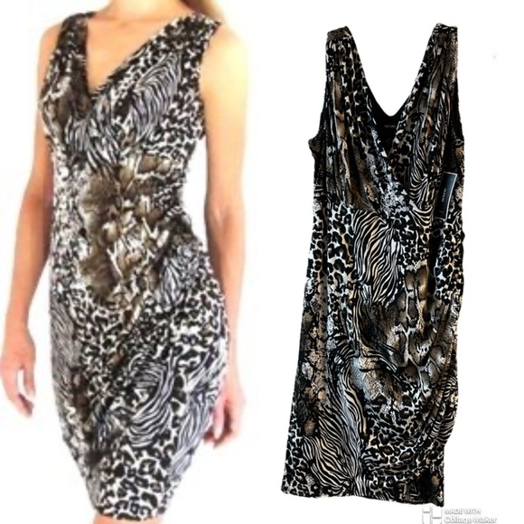 NWT Alfani Animal Print V-Neck Dress - Picture 1 of 7